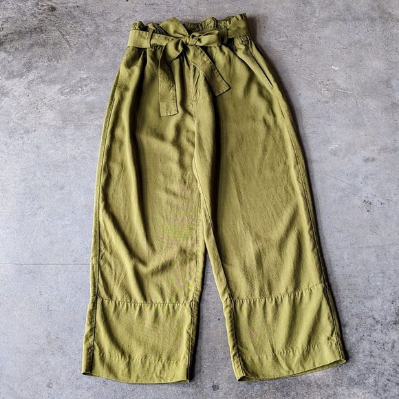 J. Crew Olive Green Drapey Paper Bag Wide Leg Pants size 12 - Picture 2 of 7